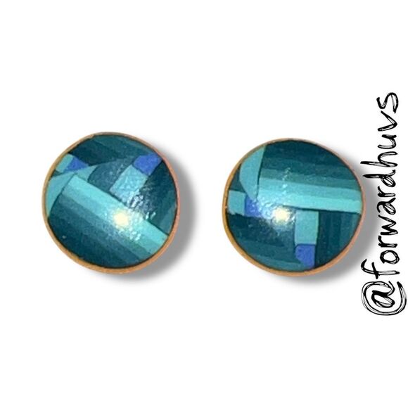 Bundle Sale 3 for $15 | Geometric Blue Earrings – Gold Tone Frame - Picture 5 of 6